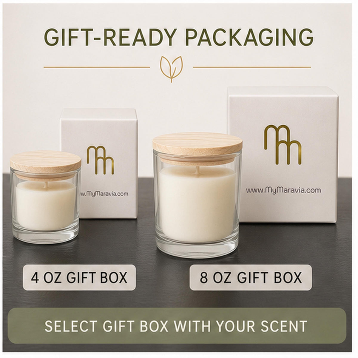 Real white MyMaravia candle gift packaging