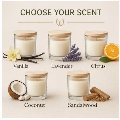 Candle scent guide with five fragrance choices