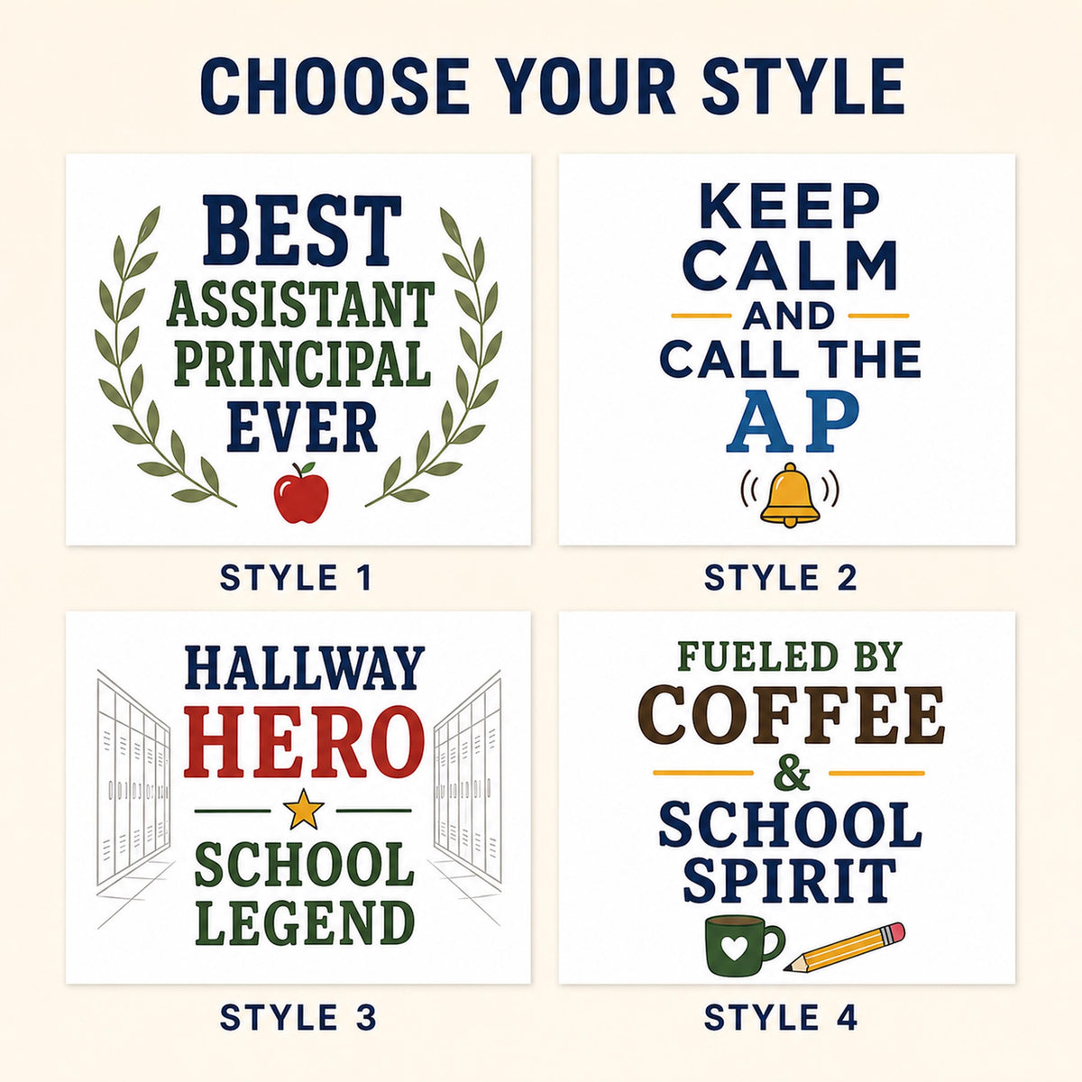 Choose your style guide with four school administrator designs