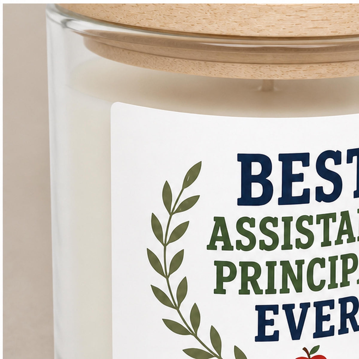 Close detail of a school candle label applied to glass