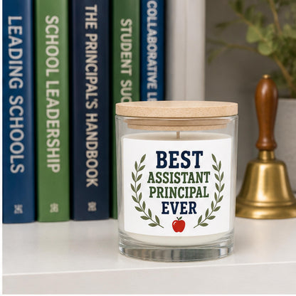 Assistant principal candle staged by education books and bell