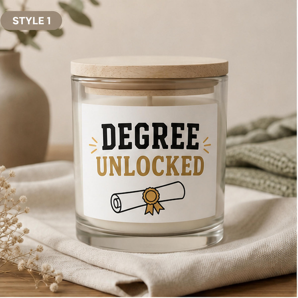 Style 1 Degree Unlocked graduation candle