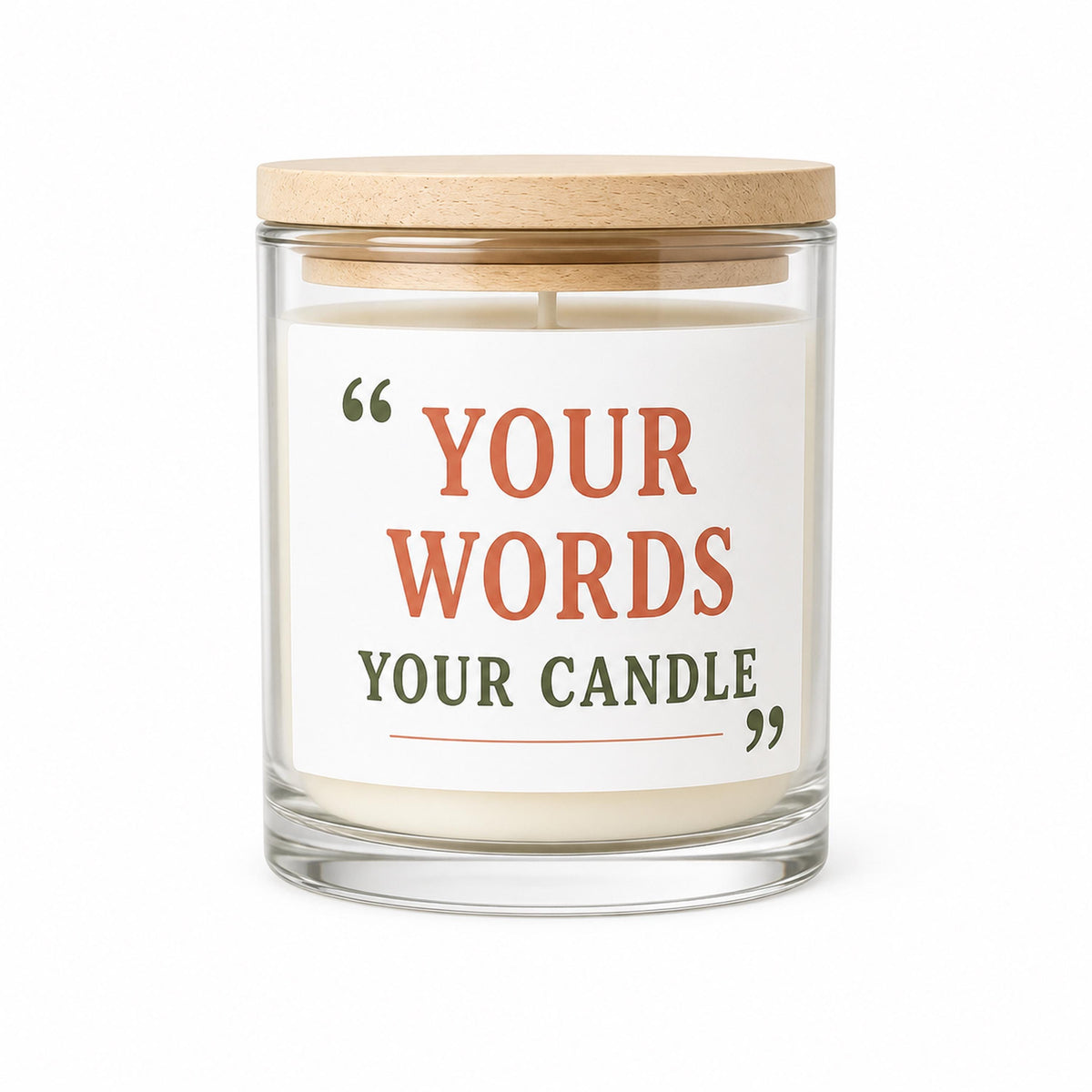 Personalized custom text candle on a white background