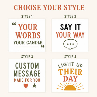 Choose your style guide with four custom message candle designs