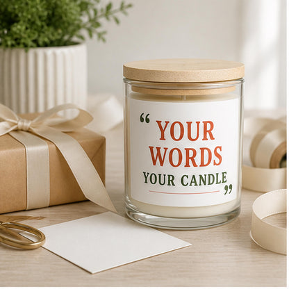 Custom message candle in a warm living room scene