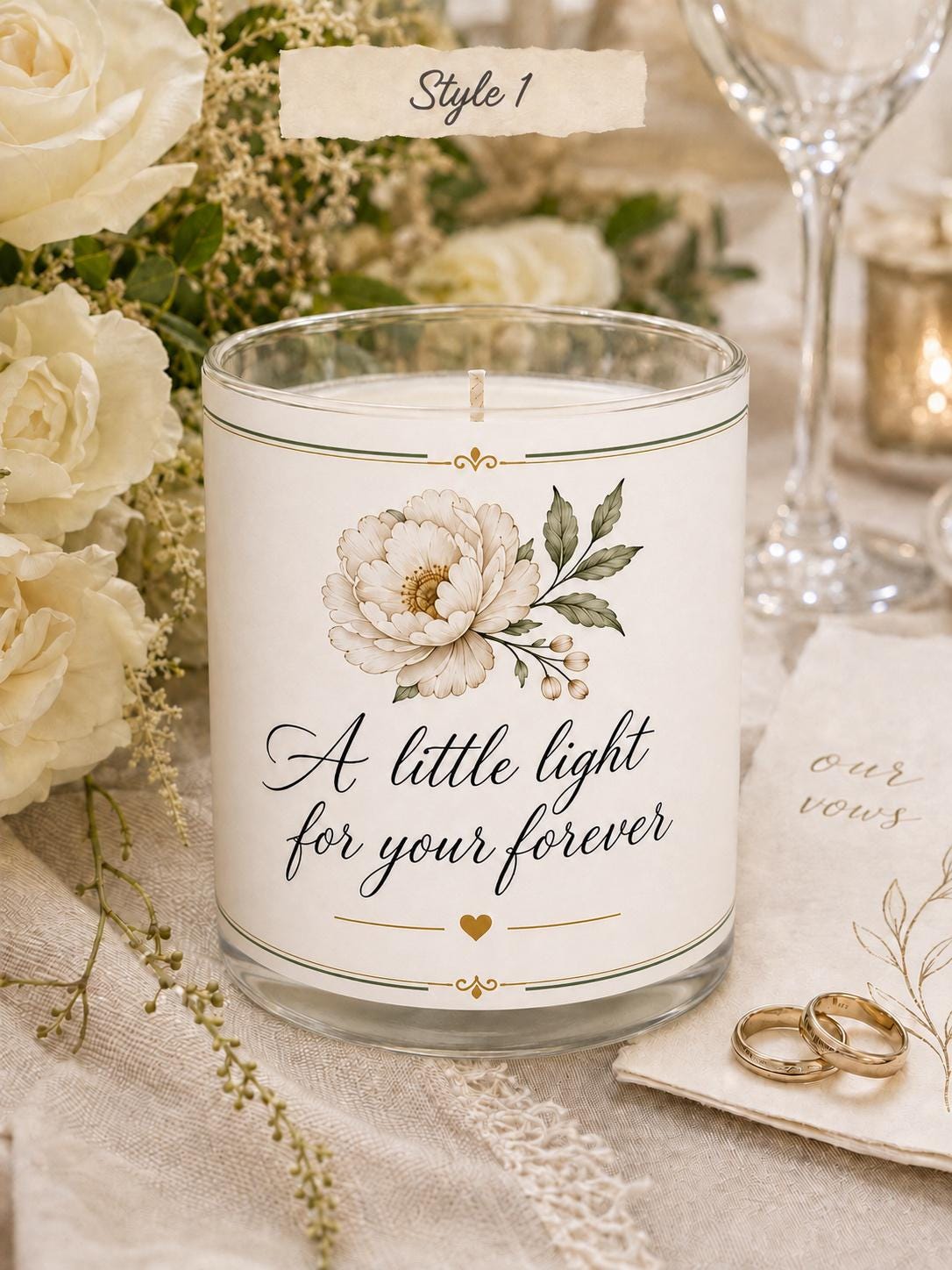 Personalized Wedding Keepsake Candle, Custom Couple Gift — Style 1