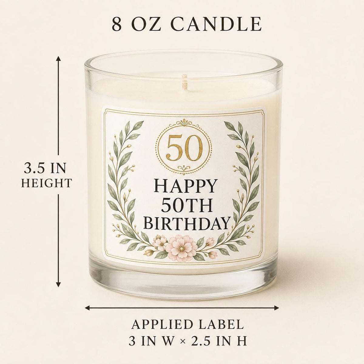 50th Birthday — candle-and-label heights dimension image