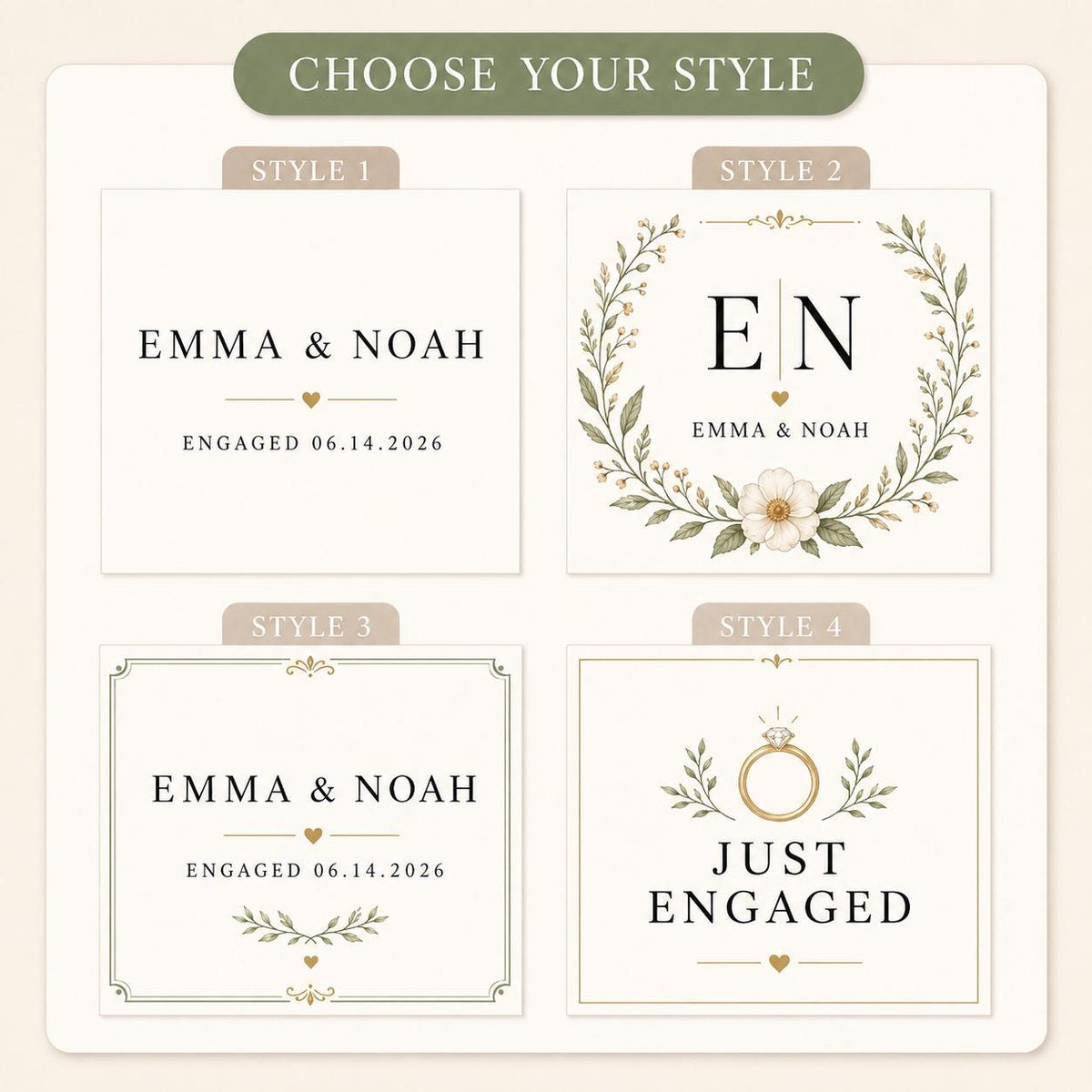 Personalized Engagement Candle, Custom Names and Date Gift, 4 oz or 8 oz Couple Gift — style picker