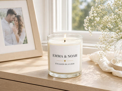 Personalized Engagement Candle, Custom Names and Date Gift, 4 oz or 8 oz Couple Gift — staged image 2