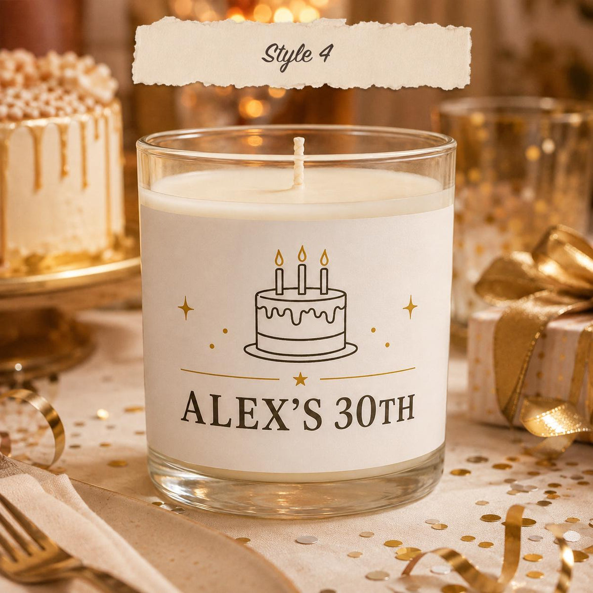 Personalized Birthday Candle, Custom Name and Age Gift, 4 oz or 8 oz Birthday Gift — Style 4