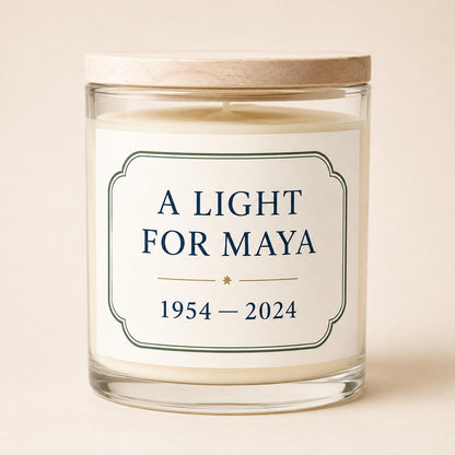 Personalized Memorial Candle, Custom Name and Dates Remembrance Gift, 4 oz or 8 oz — buyable catalog