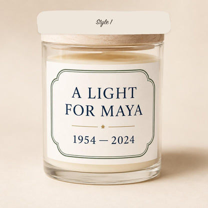 Personalized Memorial Candle, Custom Name and Dates Remembrance Gift, 4 oz or 8 oz — Style 1