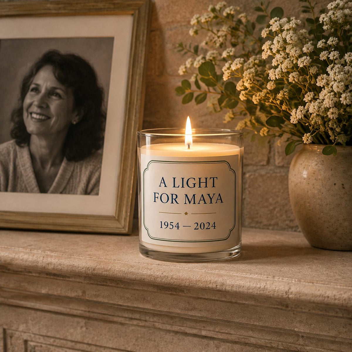 Personalized Memorial Candle, Custom Name and Dates Remembrance Gift, 4 oz or 8 oz — staged image 3