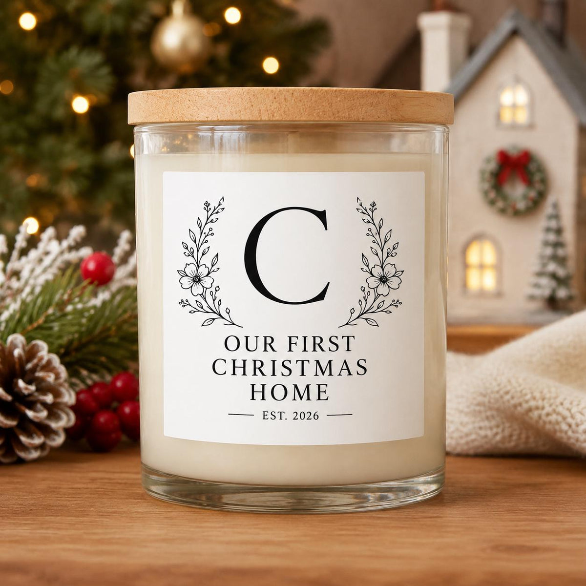 First Christmas in Our New Home Candle — staged image 2
