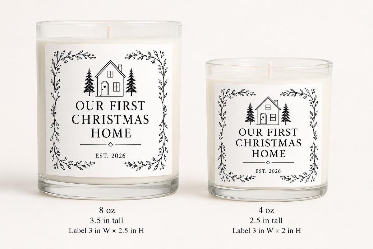 First Christmas in Our New Home Candle — 8oz/4oz comparison