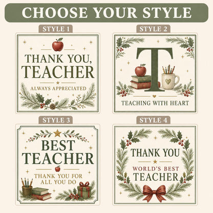Christmas teacher gift candle — style picker