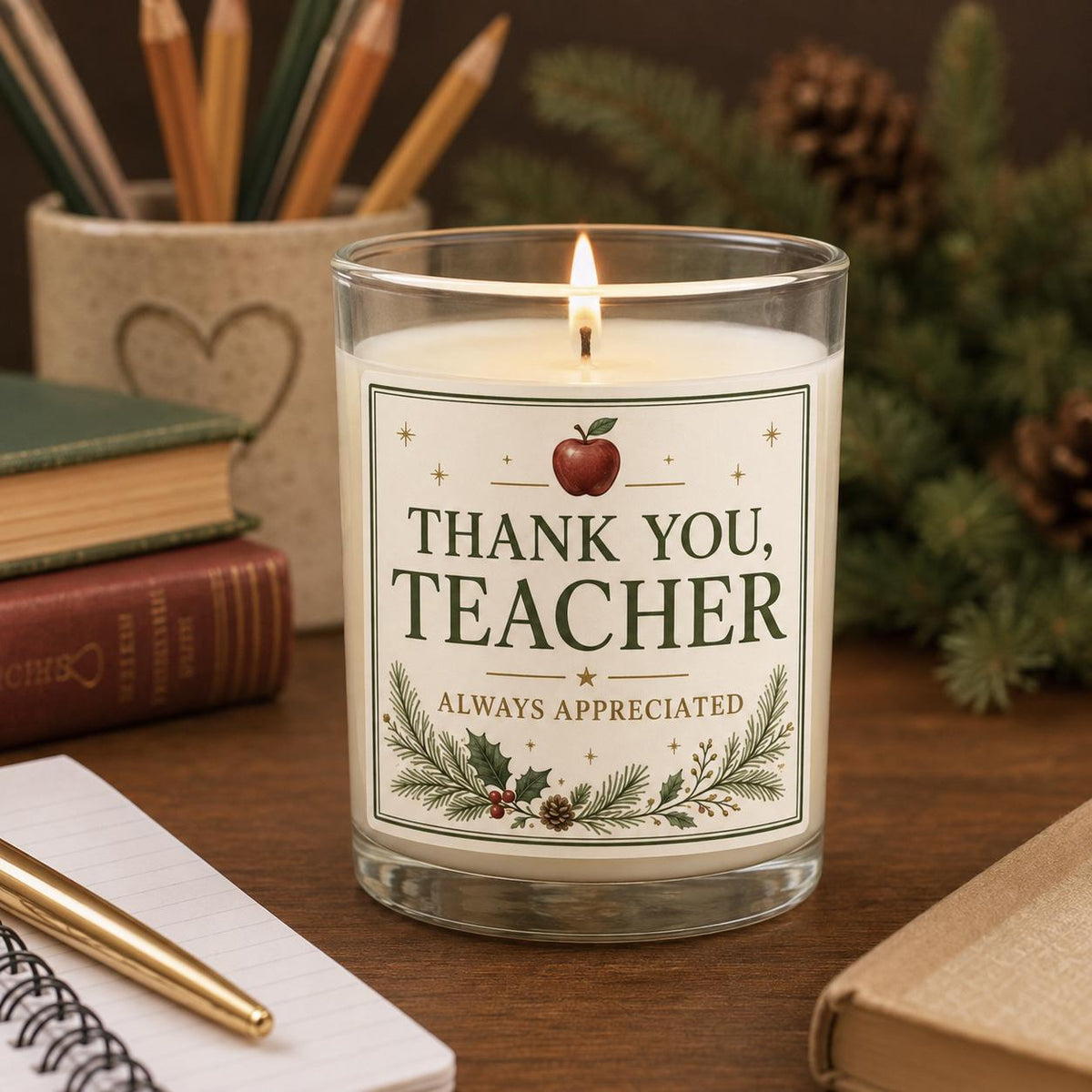 Christmas teacher gift candle — staged image 1