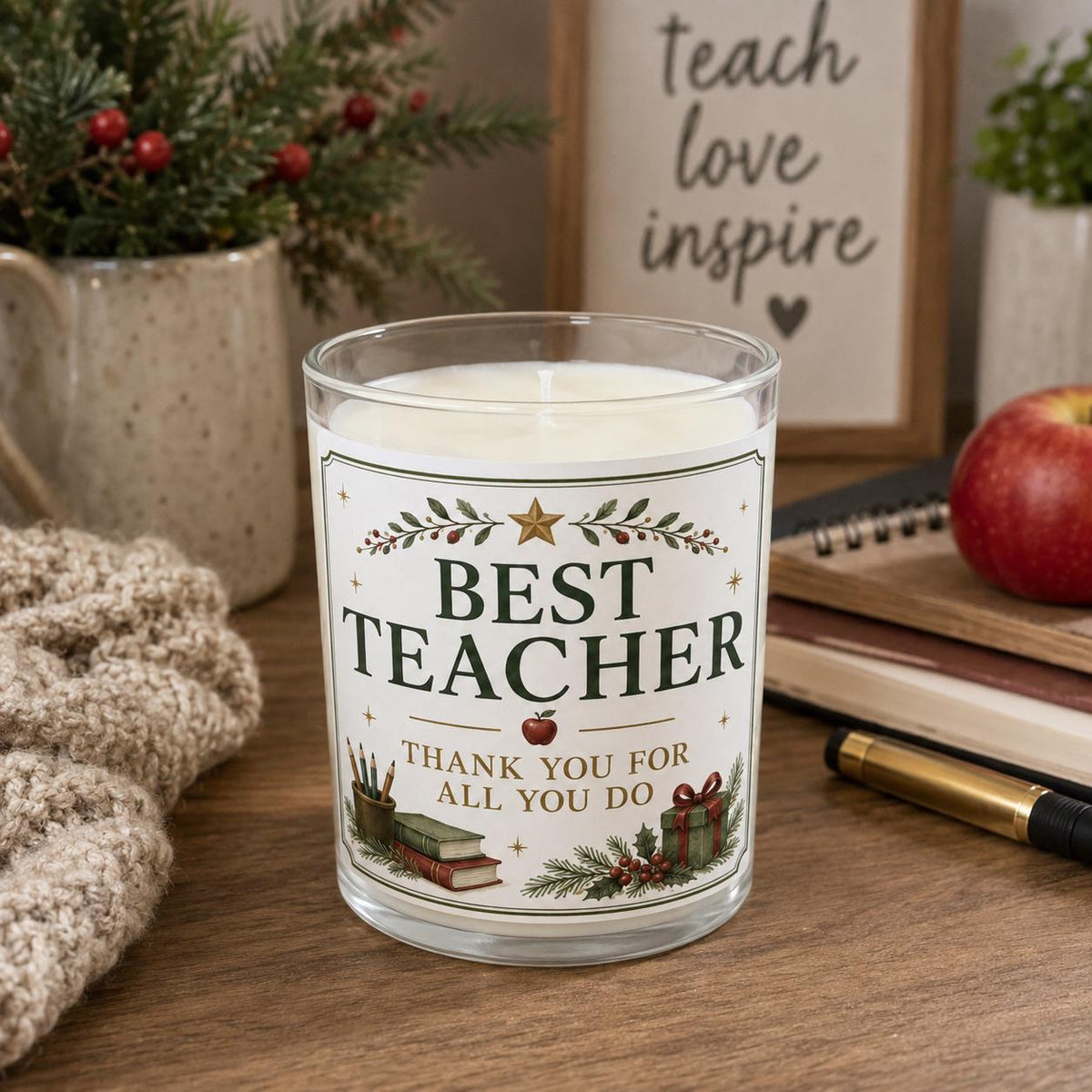 Christmas teacher gift candle — staged image 2