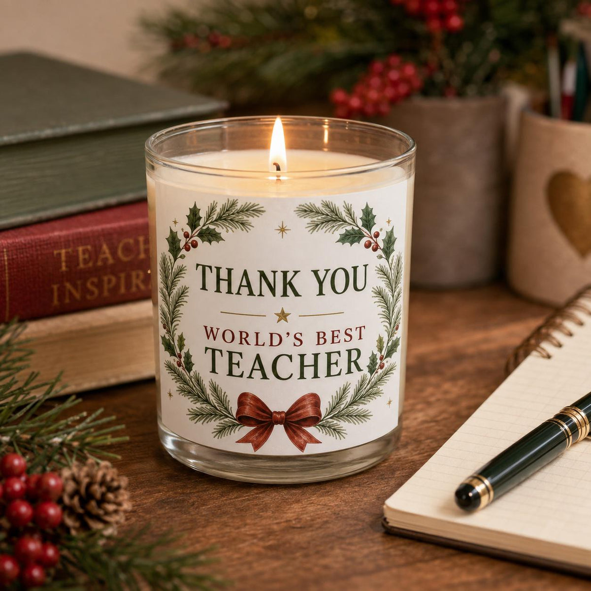 Christmas teacher gift candle — staged image 3