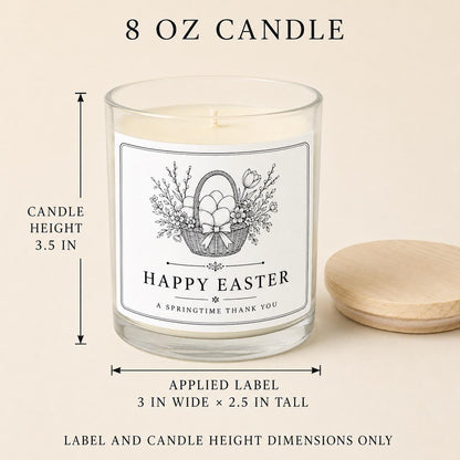 Easter hostess gift candle — candle-and-label heights dimension image