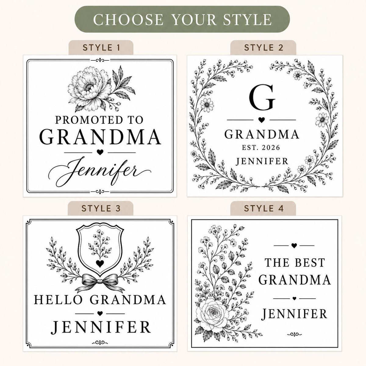 Personalized New Grandma Announcement Candle, Custom Black and White Label, 4 oz or 8 oz Pregnancy Reveal Gift — style picker