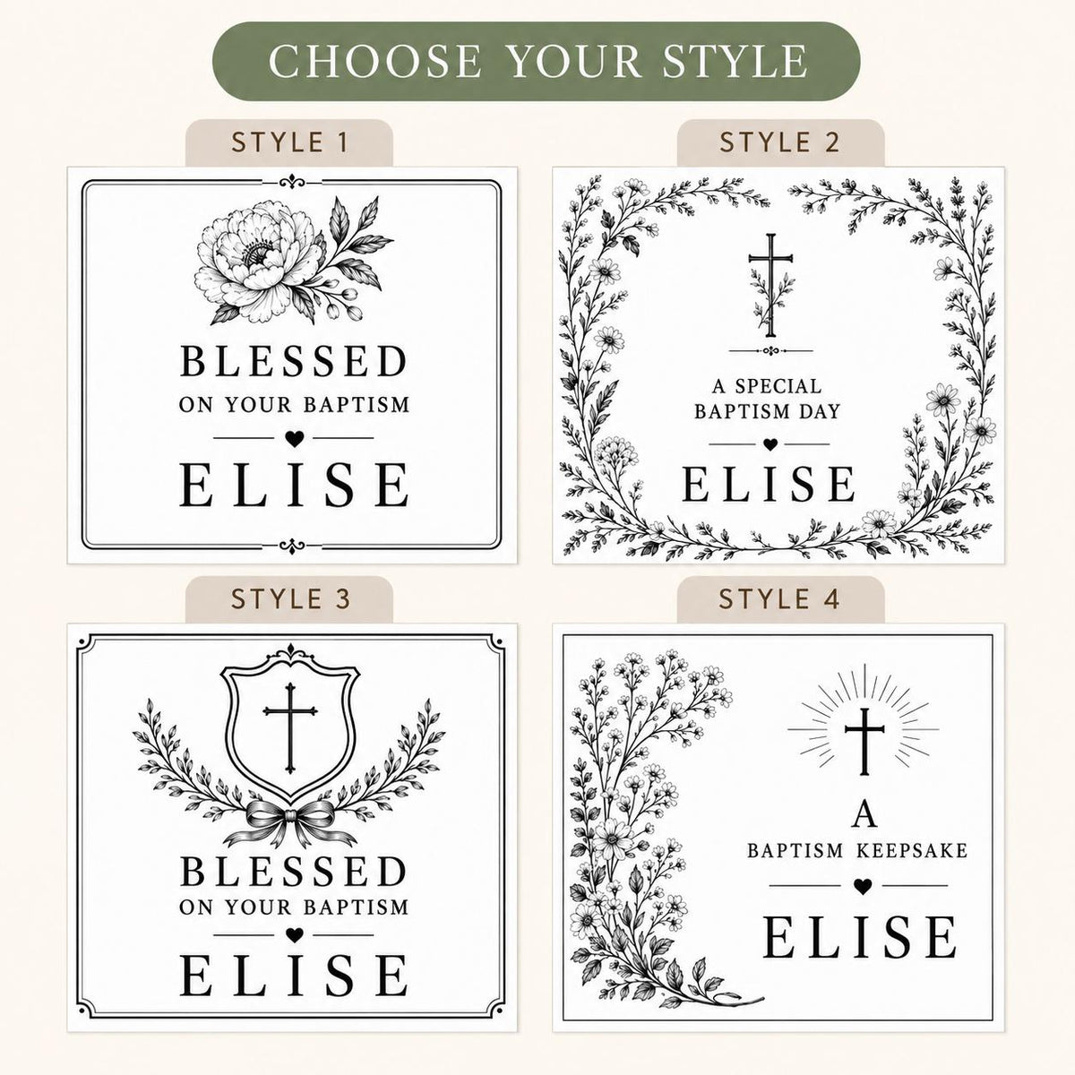 Personalized Baptism Keepsake Candle, Custom Black and White Label, 4 oz or 8 oz Christening Gift — style picker