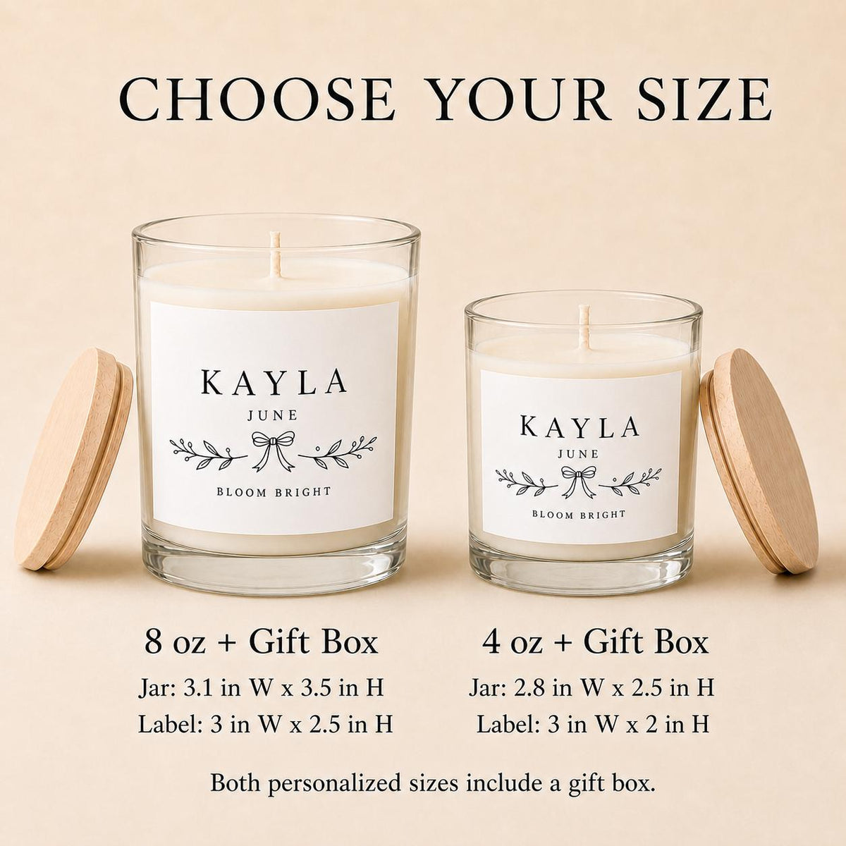 Personalized birth flower candle: 8oz 4oz comparison