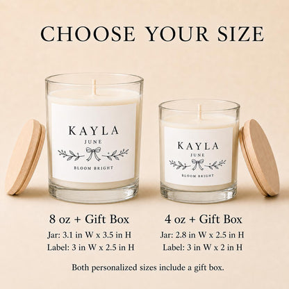 Personalized birth flower candle: 8oz 4oz comparison