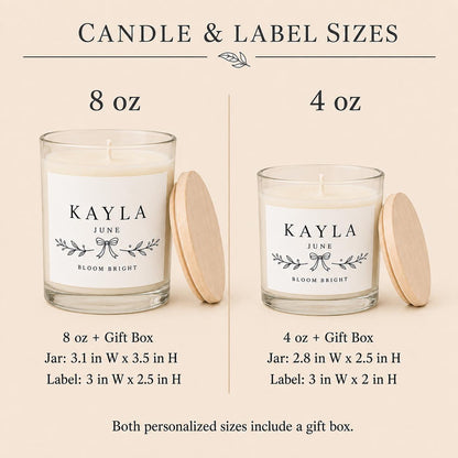 Personalized birth flower candle: candle and label dimension