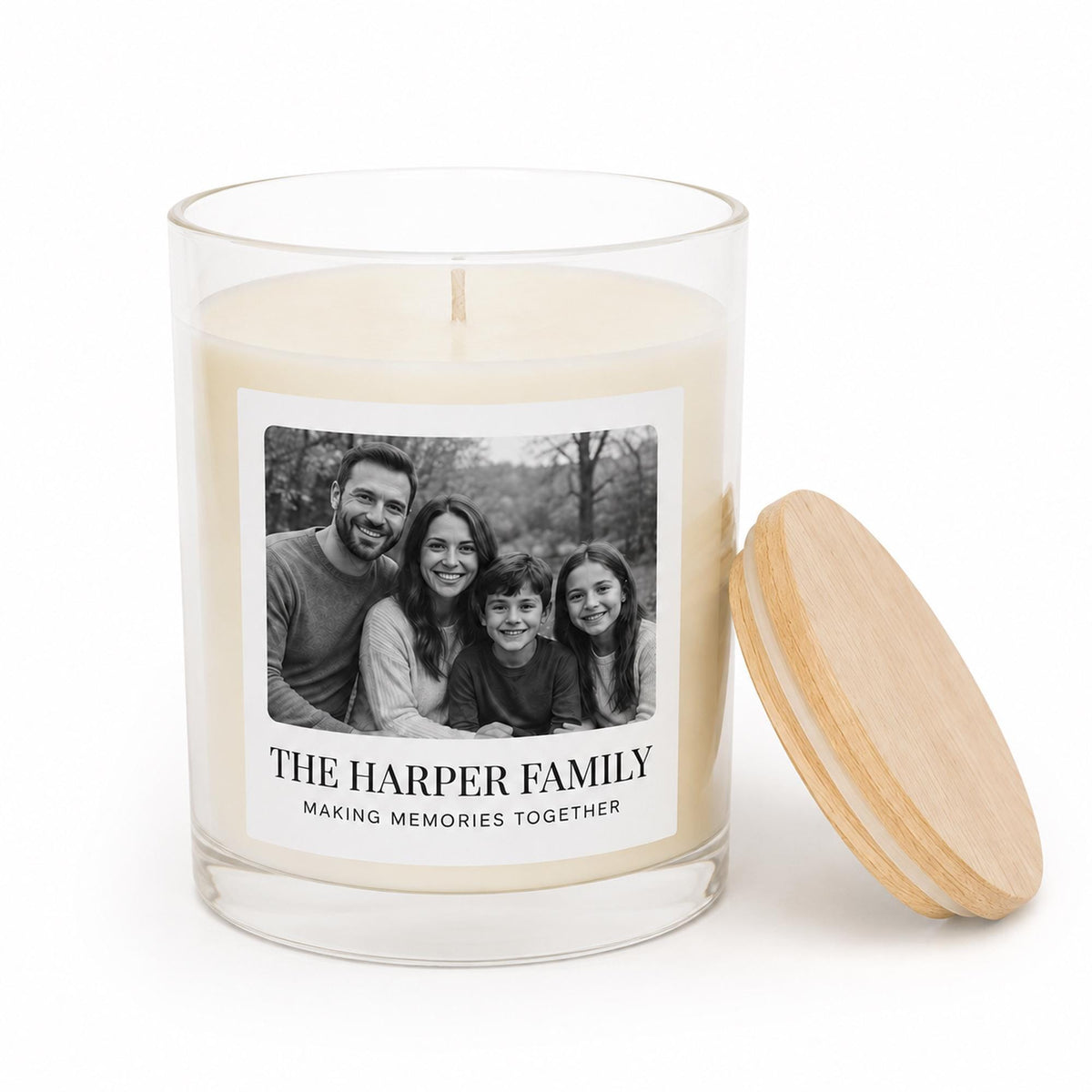 Personalized family photo candle — buyable catalog.