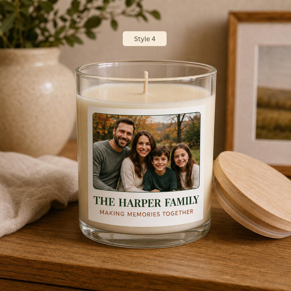Personalized family photo candle — style 4.