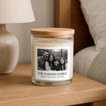 Personalized family photo candle — staged 2.