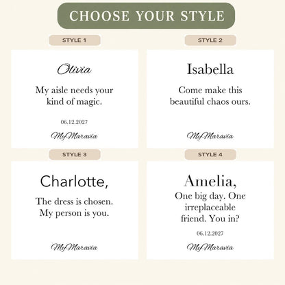 Style Picker — MyMaravia Best friend bridesmaid invitation candle; four original message options