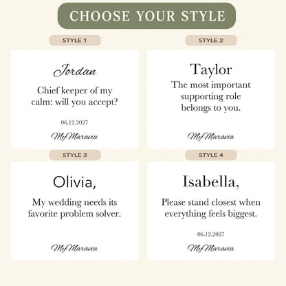 Style Picker — MyMaravia Best friend maid of honor ask candle; four original message options