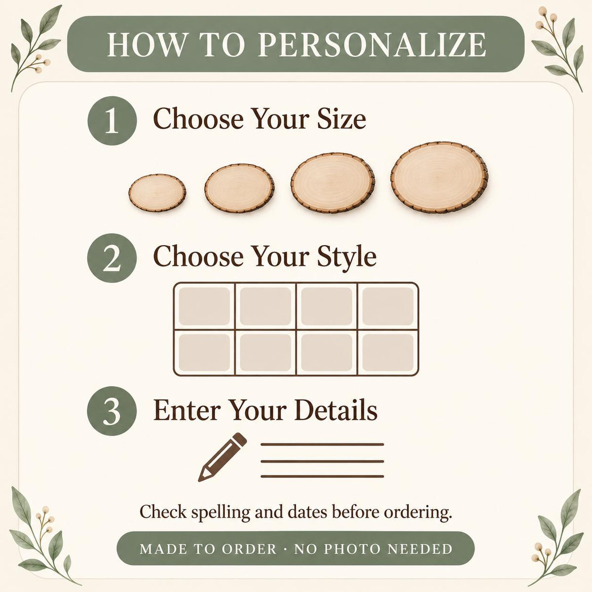 Milestone Anniversary personalized engraved wood slice. How to personalize.
