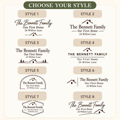 First Home personalized engraved wood slice. Eight available design styles.