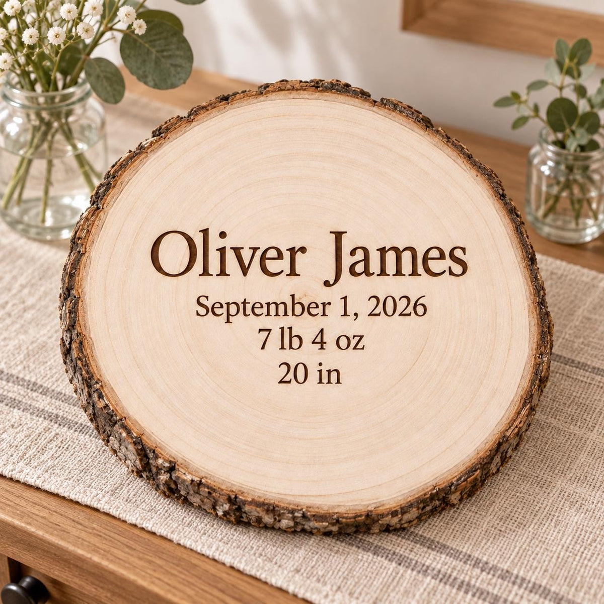 Birth Announcement personalized wood sign: table lifestyle