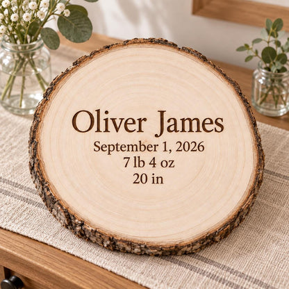 Birth Announcement personalized wood sign: table lifestyle