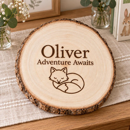 Woodland Nursery personalized wood sign: table lifestyle