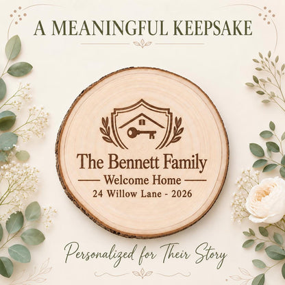 Realtor Closing personalized engraved wood slice. Personalized keepsake example.