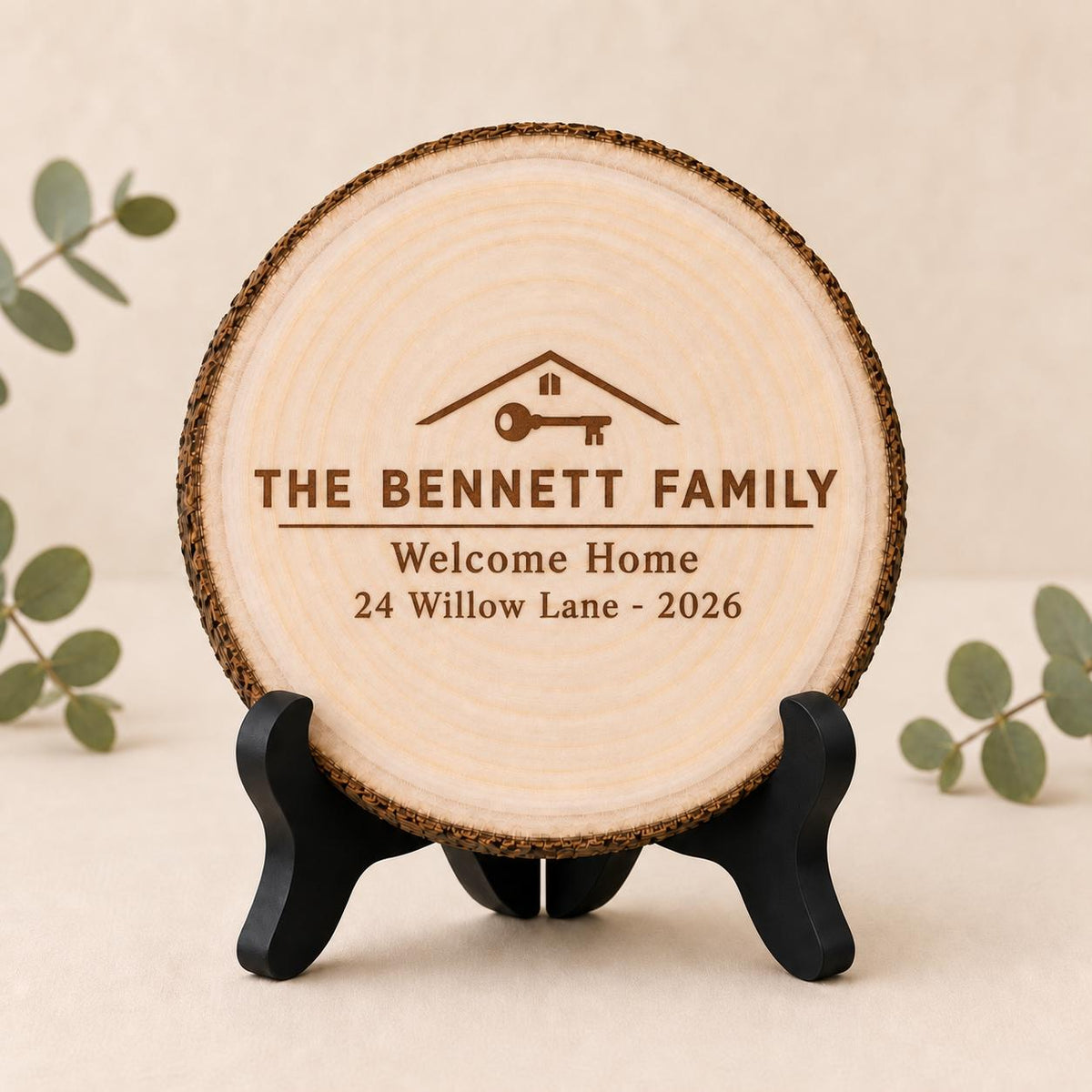 Realtor Closing personalized engraved wood slice. Optional stand display.