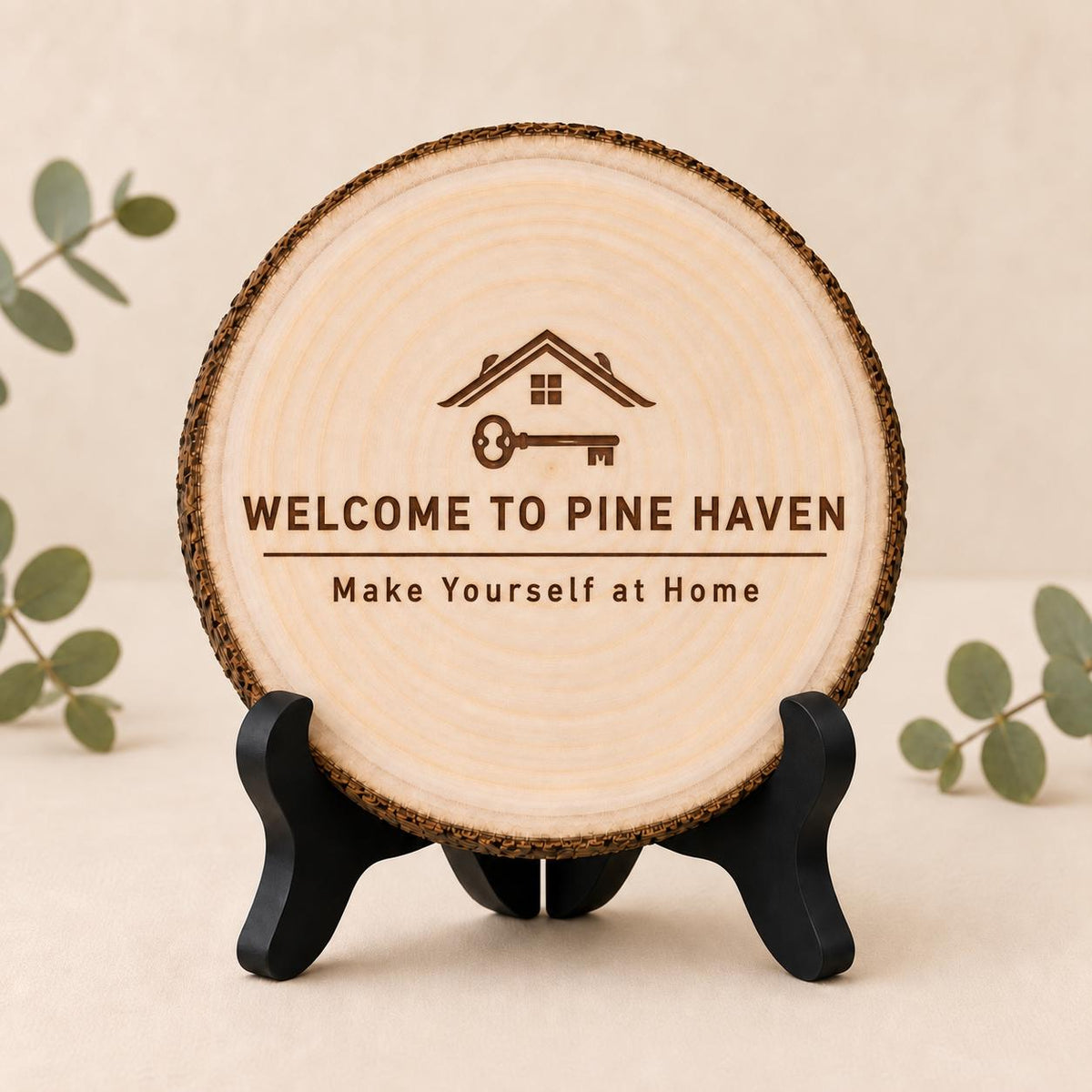 Vacation Rental Host personalized engraved wood slice. Optional stand display.
