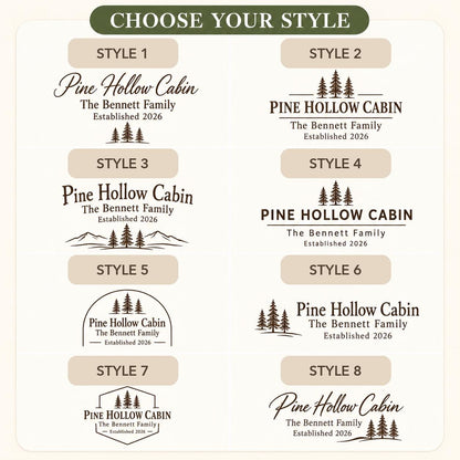 Cabin Owner personalized engraved wood slice. Eight available design styles.