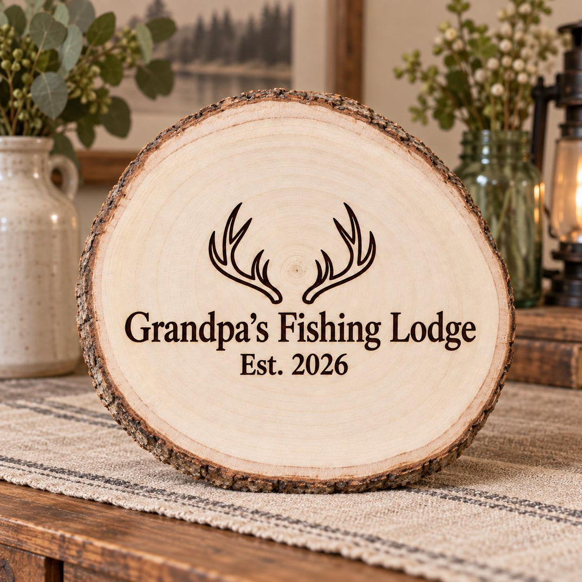 Hunting and Fishing personalized wood sign: table lifestyle