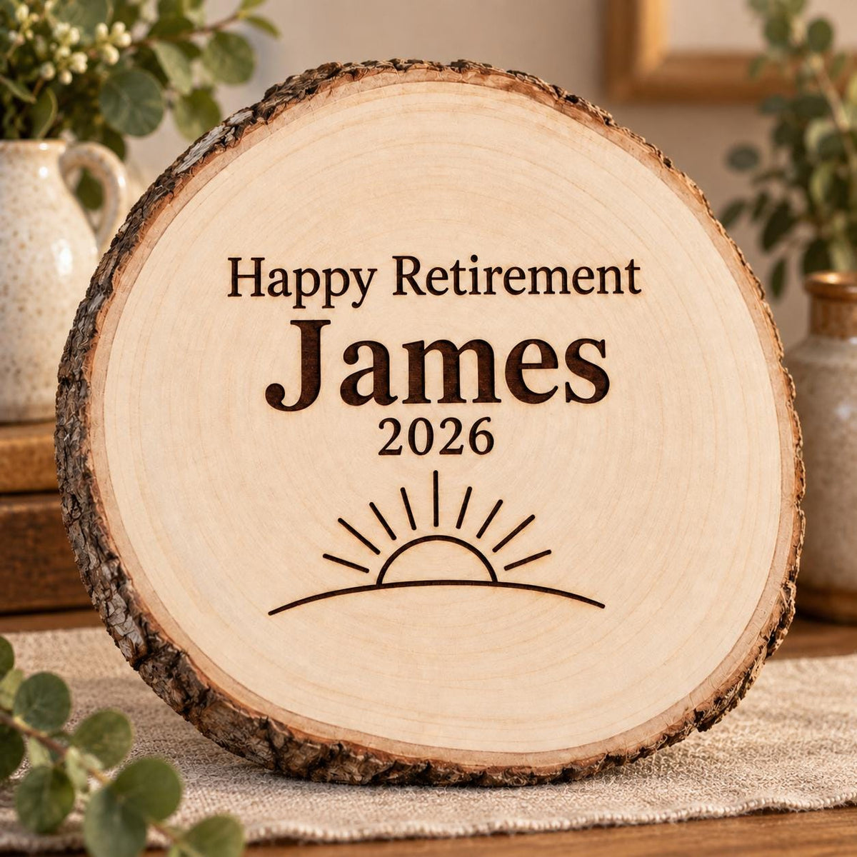 Retirement personalized wood sign: table lifestyle