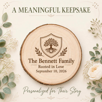 Adoption Celebration personalized engraved wood slice. Personalized keepsake example.