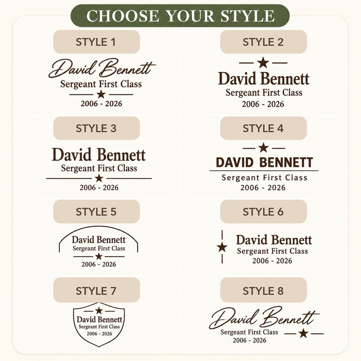 Military Retirement personalized engraved wood slice. Eight available design styles.