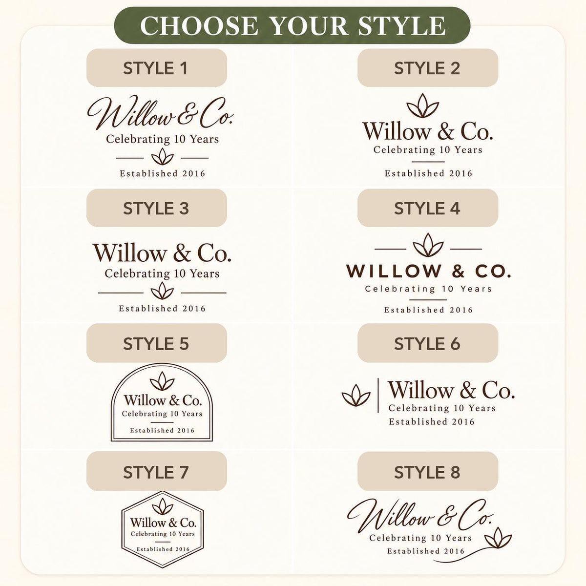 Business Anniversary personalized engraved wood slice. Eight available design styles.