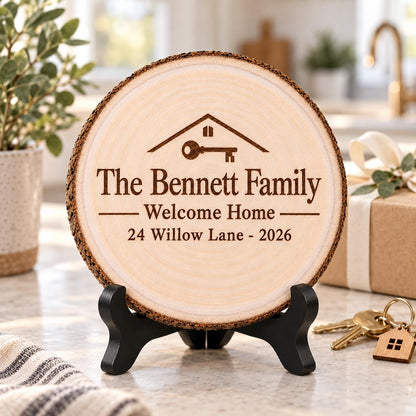 Realtor Closing Gift displayed on the optional black wooden stand in a matching setting. Approved thumbnail September 25, 2026.