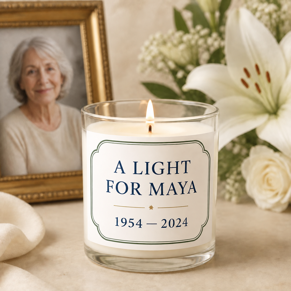Personalized Memorial Candle, Custom Name and Dates Remembrance Gift, 4 oz or 8 oz — hero